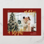 明るいメリーブラシスクリプトのフォトレッド 箔シーズンカード (正面)