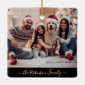明るいメリーブラック金ゴールド5写真クリスマス セラミックオーナメント (裏面)