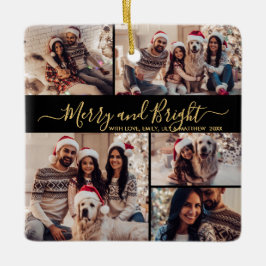 明るいメリーブラック金ゴールド5写真クリスマス セラミックオーナメント