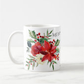 明るいメリーポエレガントインセチアフローラクリスマス コーヒーマグカップ (左)