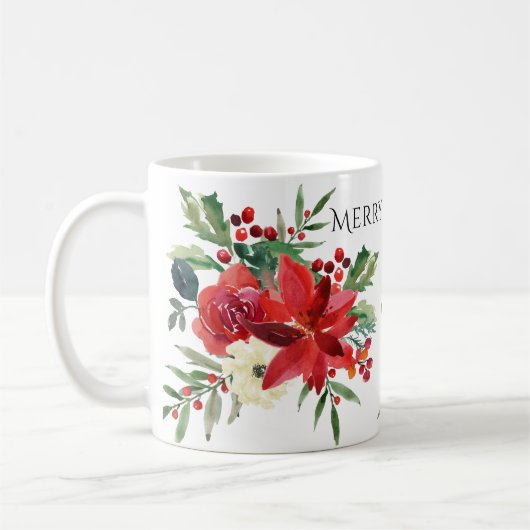 明るいメリーポエレガントインセチアフローラクリスマス コーヒーマグカップ (左)
