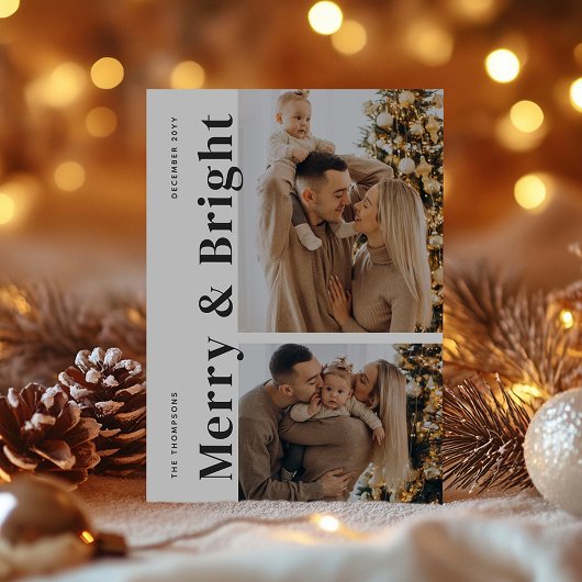 明るいメリーミニマモダンリストのクリスマス写真 シーズンカード
