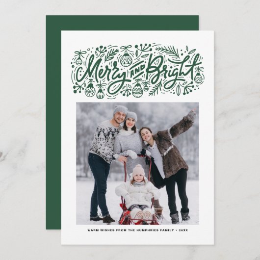 明るいメリーレタリンググリーンクリスマスフォト シーズンカード (正面/裏面)