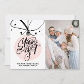 明るいメリーレタリングピンクのオーナメント写真 シーズンカード (正面)