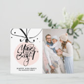 明るいメリーレタリングピンクのオーナメント写真 シーズンカード (スタンド正面)