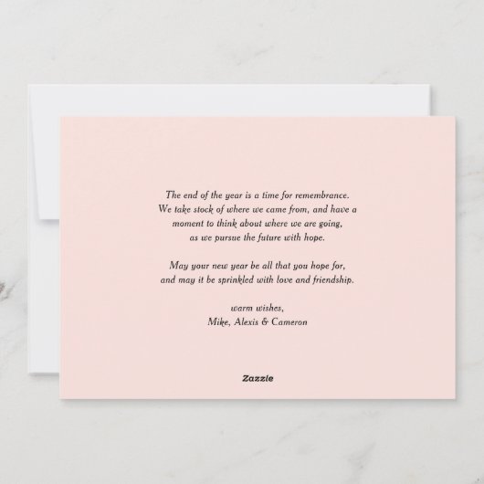 明るいメリーレタリングピンクのオーナメント写真 シーズンカード (裏面)