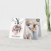 明るいメリーレタリングピンクのオーナメント写真 シーズンカード (正面)