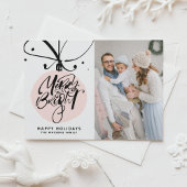 明るいメリーレタリングピンクのオーナメント写真 シーズンカード