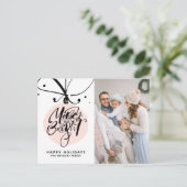 明るいメリーレタリングピンクのオーナメント写真 シーズンポストカード (スタンド正面)