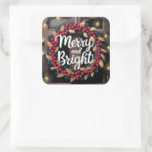 明るいメリーレッドベリーリースクリスマス スクエアシール (バッグ)