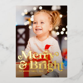 明るいメリーレトロの縦写真クリスマス 箔シーズンカード