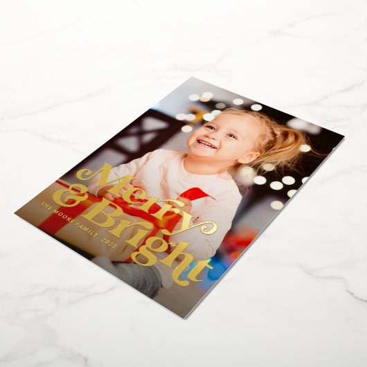 明るいメリーレトロの縦写真クリスマス 箔シーズンカード (回転した状態)