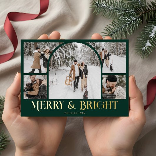 明るいメリーレトロアーチ写真コラージュ 箔シーズンカード