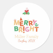 明るいメリーレトロカラフルタイポグラフィ2 ラウンドシール (正面)