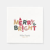 明るいメリーレトロカラフルタイポグラフィ スタンダードカクテルナプキン (正面)