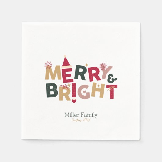 明るいメリーレトロカラフルタイポグラフィ スタンダードカクテルナプキン (正面)