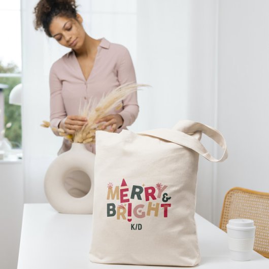 明るいメリーレトロカラフルタイポグラフィ トートバッグ