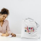 明るいメリーレトロカラフルタイポグラフィ トートバッグ