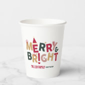 明るいメリーレトロカラフルタイポグラフィ 紙コップ (裏面)