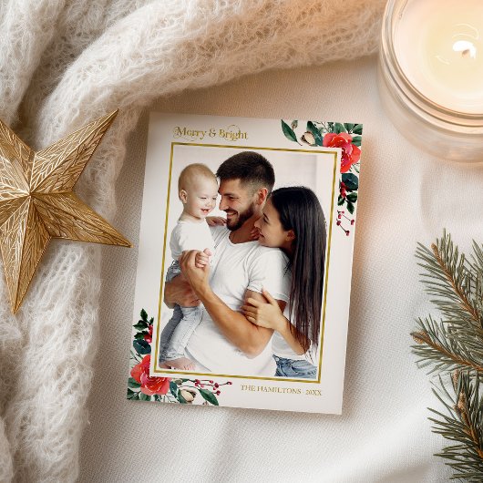 明るいメリー休日のクリスマスフローラ写真 ポストカード