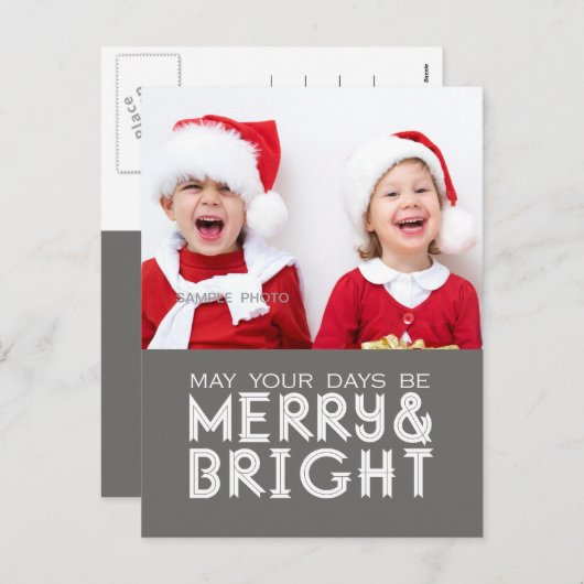 明るいメリー休日の写真はがきグレー シーズンポストカード (正面/裏面)