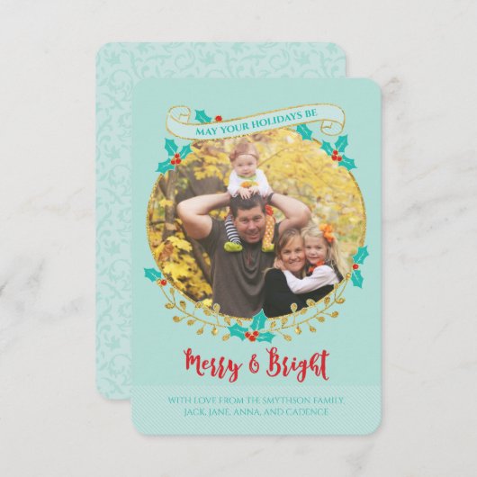 明るいメリー休日の写真カード 招待状 (正面/裏面)