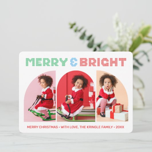 明るいメリー写真のクリスマスグリーティングカード 招待状 (スタンド正面)