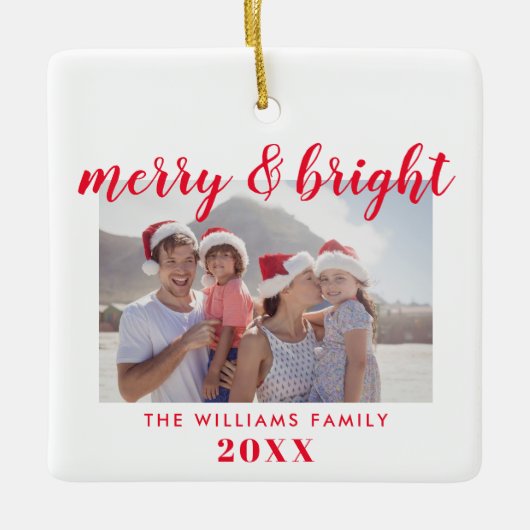明るいメリー写真のクリスマス セラミックオーナメント (正面)