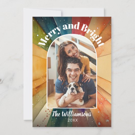 明るいメリー写真の水モダン色のクリスマス シーズンカード (正面)