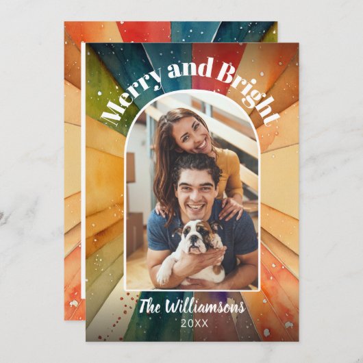明るいメリー写真の水モダン色のクリスマス シーズンカード (正面/裏面)