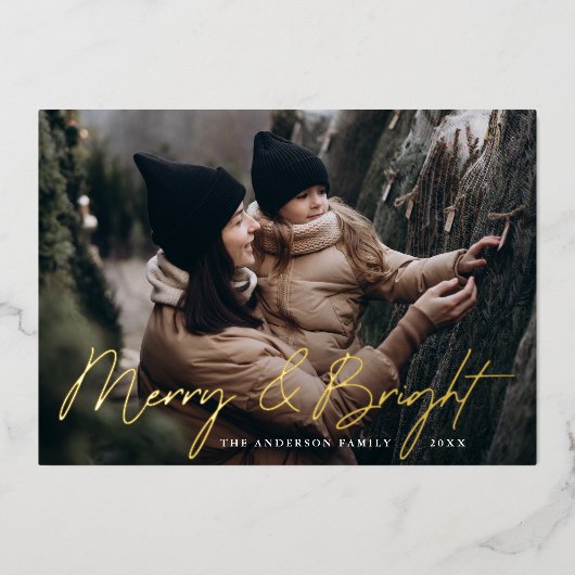 明るいメリー写真ブルゴーニュと金ゴールド 箔シーズンカード (正面)