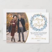 明るいメリー冬のリース金ゴールドグリッター写真 シーズンカード (正面)