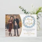 明るいメリー冬のリース金ゴールドグリッター写真 シーズンカード (スタンド正面)