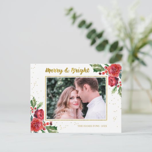 明るいメリー冬の花クリスマス写真 ポストカード (スタンド正面)