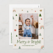 明るいメリー可愛い家族モダン写真クリスマス シーズンポストカード (正面/裏面)