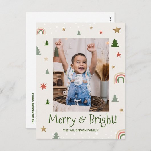 明るいメリー可愛い家族モダン写真クリスマス シーズンポストカード (正面/裏面)