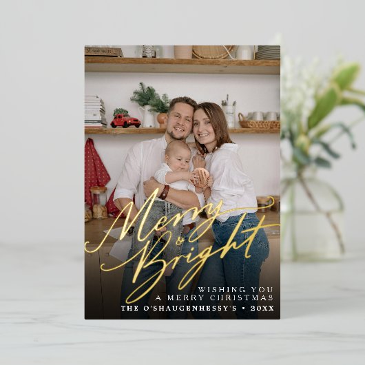 明るいメリー台本の写真のクリスマス 箔シーズンカード (立ち正面)