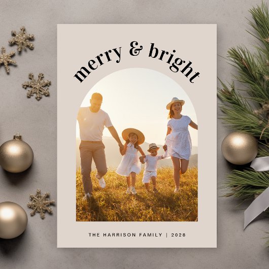 明るいメリー家族のアーチ写真クリスマス シーズンカード
