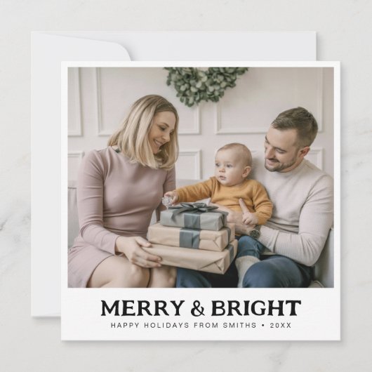 明るいメリー家族のクリスマスフォトグリーン シーズンカード (正面)