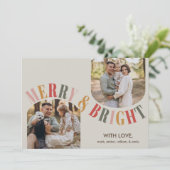 明るいメリー家族のモダン写真クリスマス シーズンカード (スタンド正面)