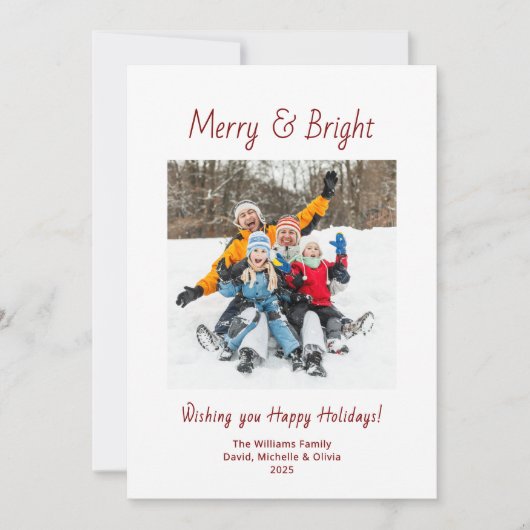 明るいメリー家族のモダン写真クリスマス シーズンカード (正面)