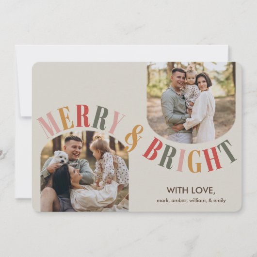 明るいメリー家族のモダン写真クリスマス シーズンカード (正面)