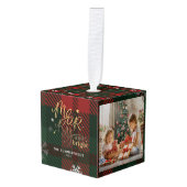 明るいメリー家族の写真クリスマス休暇 キューブオーナメント (正面アングル)