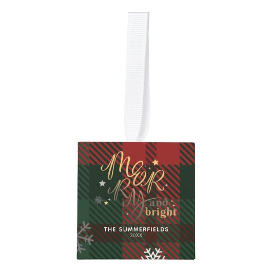 明るいメリー家族の写真クリスマス休暇 キューブオーナメント (正面)