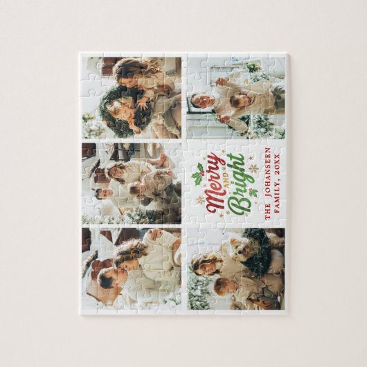 明るいメリー家族の写真コラージュのクリスマス ジグソーパズル (縦)
