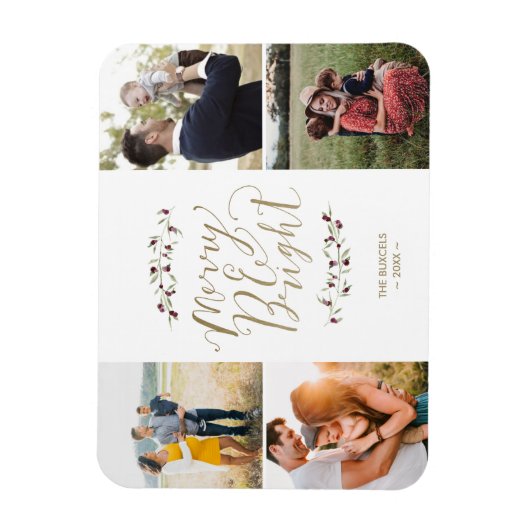 明るいメリー家族の写真コラージュのクリスマス マグネット (縦)