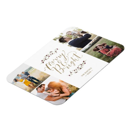 明るいメリー家族の写真コラージュのクリスマス マグネット (左側)