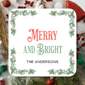 明るいメリー家族の名モダン前クリスマス スクエアシール