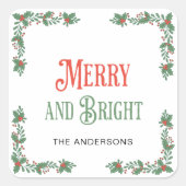明るいメリー家族の名モダン前クリスマス スクエアシール (正面)
