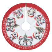 明るいメリー家族クリスマスペンギン白い赤 ブラッシュドポリエステルツリースカート (正面)